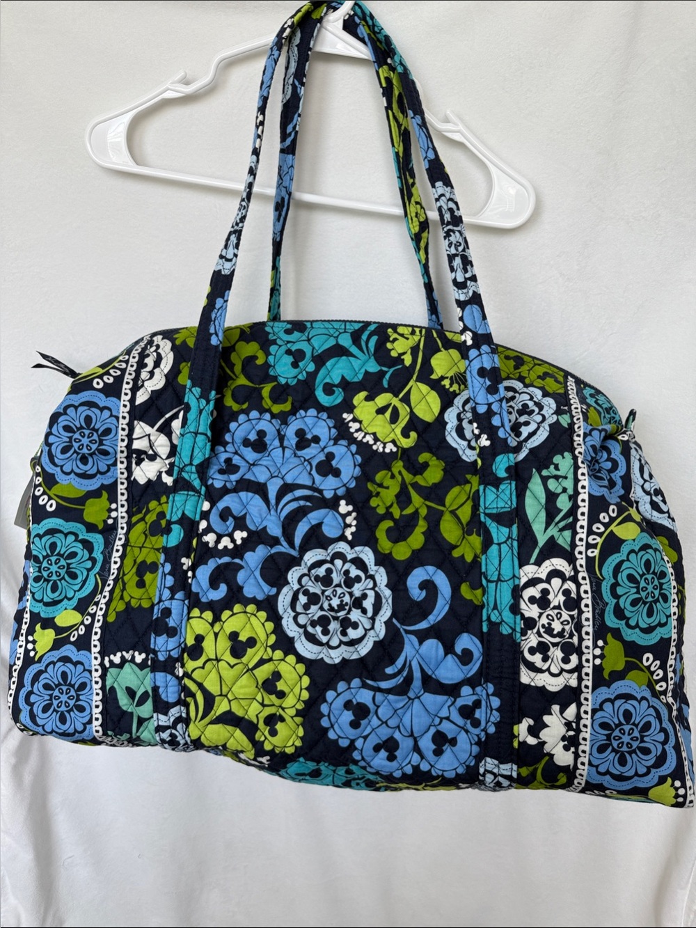 Vera Bradley: Where’s Mickey Quilted Floral Travel Tote in Navy, Blue & Lime